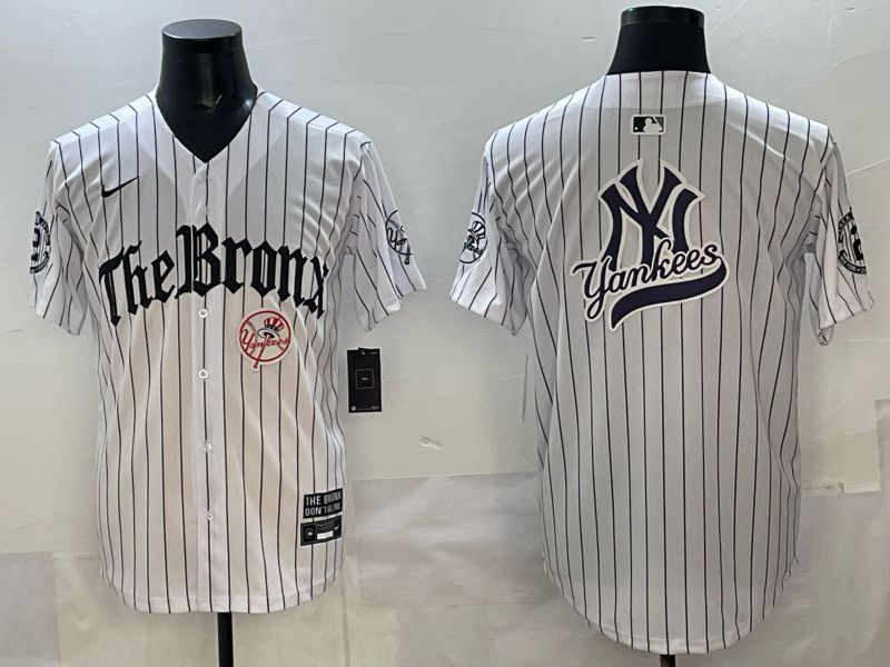 Men 2025 New York Yankees Blank White Stripe Five generations Joint Name Nike MLB Jersey style 019